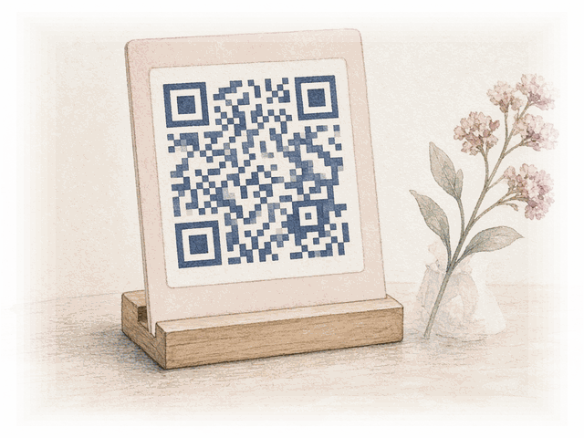 Illustration: a printed QR sign on a table